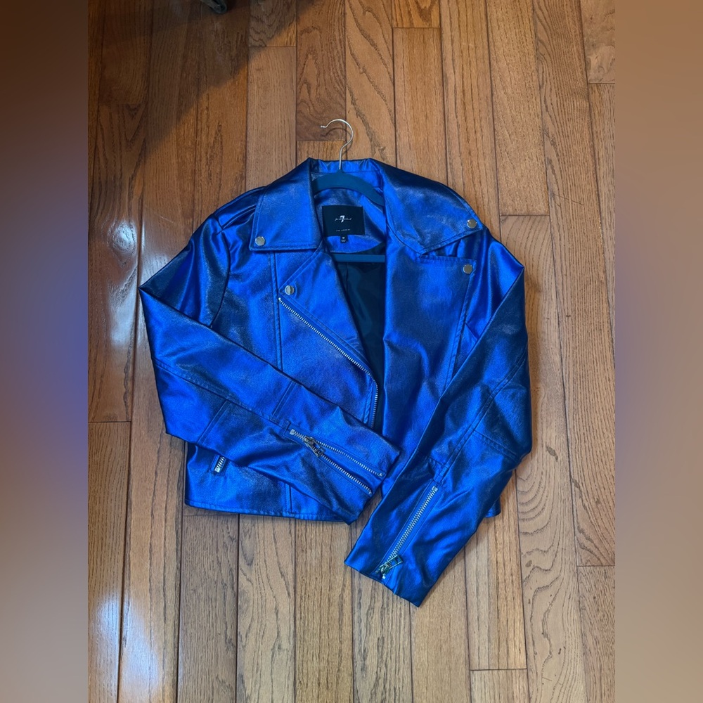 7 for all mankind blue leather jacket - Picture 2 of 3